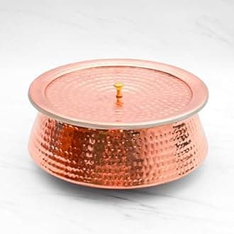 Healthsmith-100% Pure Handcrafted Copper Lagan Handi/Patila With Lid-Best Heat Conductivity-Proven Health Benefits & Harmless-Tin Coated & Lead-Free-Easy To Clean & Maintain-3.7L,1.7Kg,Red