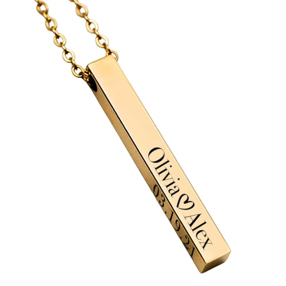 Customized Elegance 3D Vertical Bar Necklace with Engraved Name Pendant Personalized with your text Custom made