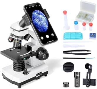 Monocular Microscope for Students and Kids, 200-2000x Magnification Powerful Biological Educational Microscope with Operation Accessories(10p), Slides Set(15p), Phone Adapter, Wire Shutter & Backpack