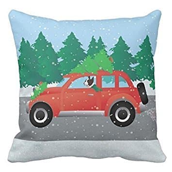 Brown Boston Terrier Driving A Christmas Car Pillow Case