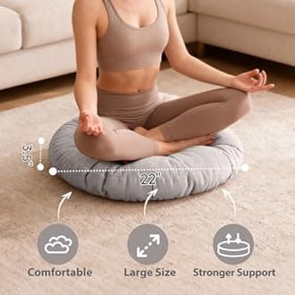 Tiita Floor Pillow Cushion, Round Seat Cushion, Outdoor Floor Pad, Meditation Cushion for Yoga Living Room Sofa Balcony, Set of 2, 22x22 Inch, Grey