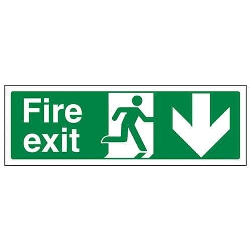 V Safety 14002AX-R2 Fire Exit Arrow Down Sign - Landscape - 300mm x 100mm - 2mm Rigid Plastic