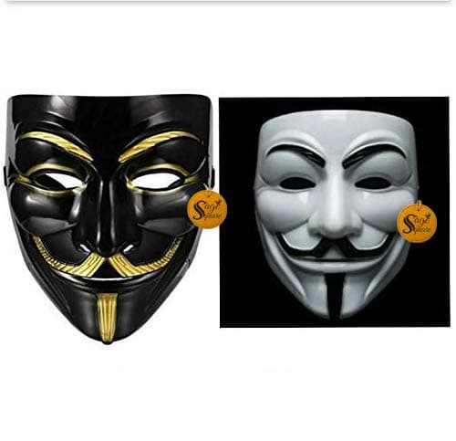Vendetta Comic FACE MASK Fawkes Mask Anonymous VIP Edition Face-Mask Perfect Fit Cosplay Protest V for Vendetta DC Comics (Black & White) (Pack of 2)