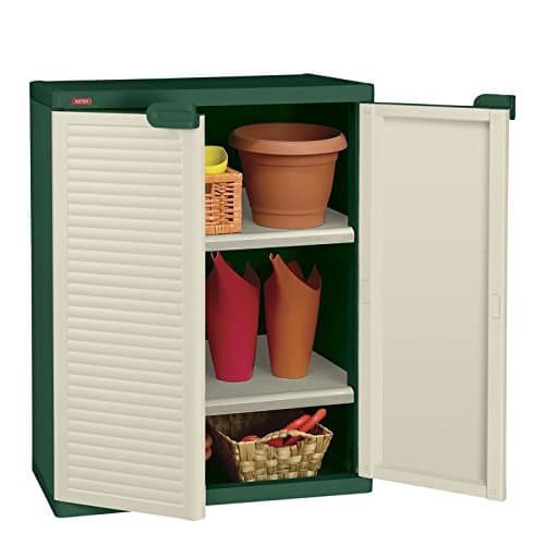Keter Space Winner – Outdoor Wardrobe Organiser Low Cupboard with 2 Shelves 68 x 38 x 85 cm Green and Beige