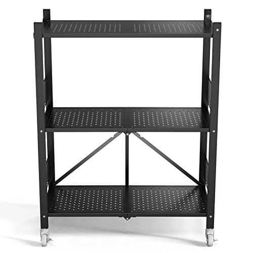 3-Shelf Collapsible/Foldable Heavy Duty Shelving Unit, Steel Organizer Wire Rack with Wheels, Rolling Cart, Home Kitchen Laundry Closet Storage(3-Tier)