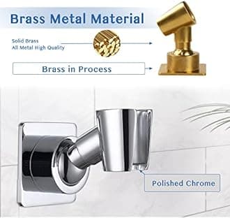 Shower Head Holder Adjustable Handheld Brass Shower Head Bracket Adhesive Shower Wall Mount Holder Shower Wand Holder Polished Chrome Drill Free