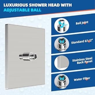 Hibbent Thickness Metal Rain Shower Head, 12 Inch High Pressure Shower Heads, Square Large Bathroom Rainfall Shower Head with Adjustable Brass Ball Joint, Waterfall Full Body Coverage, Chrome