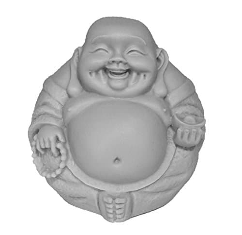 3in Happy Buddha Statue / Laughing Buddha Figurine / Idol. Made of Poly Marble. Premium Quality Buddha Decor. (Grey Natural Stone Color Finish)