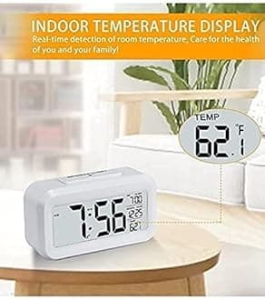AERYS Digital Alarm Clock Table Clock for Students, Home, Office, Corporate with Automatic Sensor, Date & Temperature (White Digital)