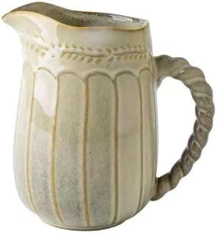 Rustic Ceramic Pitcher Vase, Beige with Twisted Handle, 6.6 Inch, Farmhouse Decor