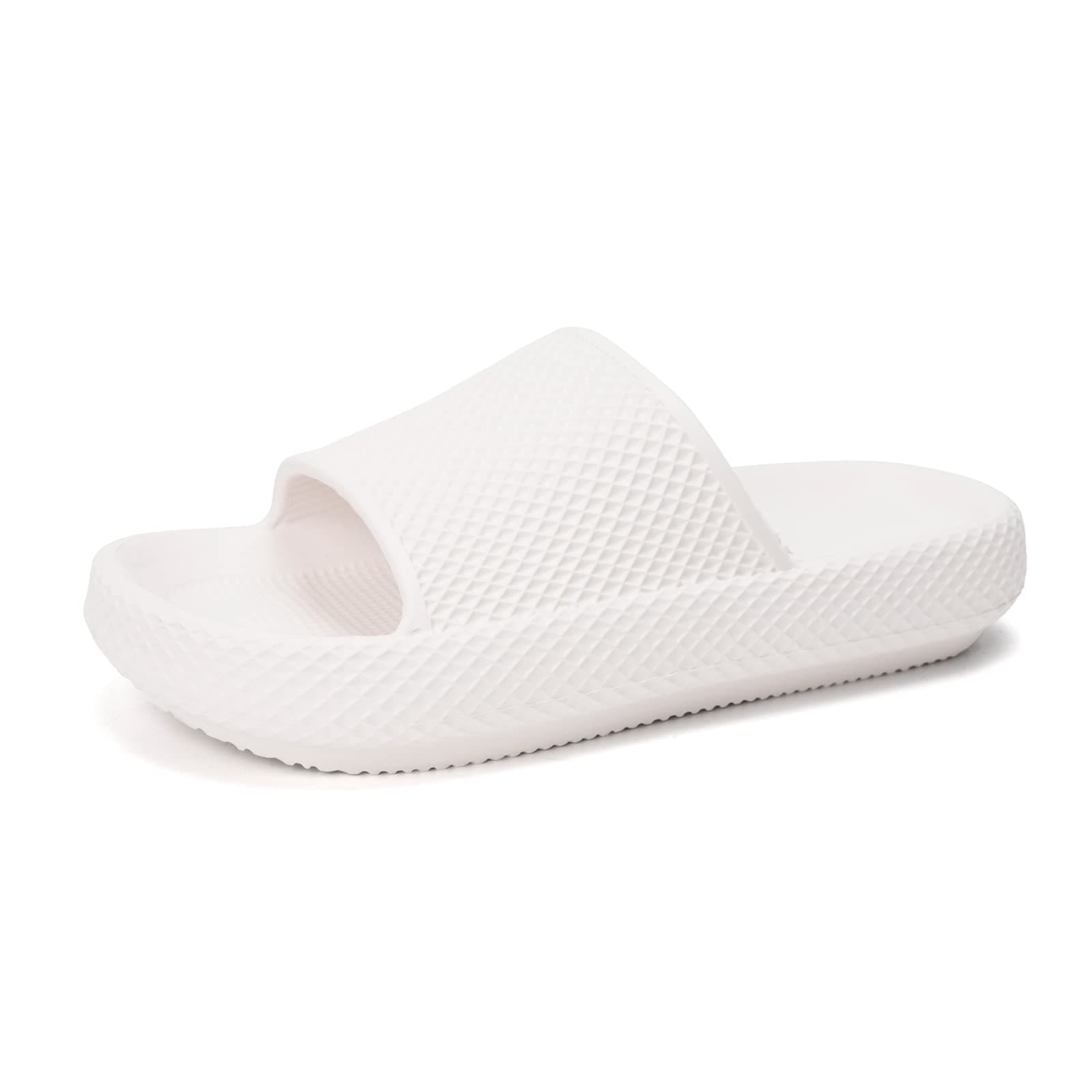 FUNKYMONKEY Slides for Women Quick Drying Non-Slip Bathroom Shower Sandals (9 M US, White/FYD)