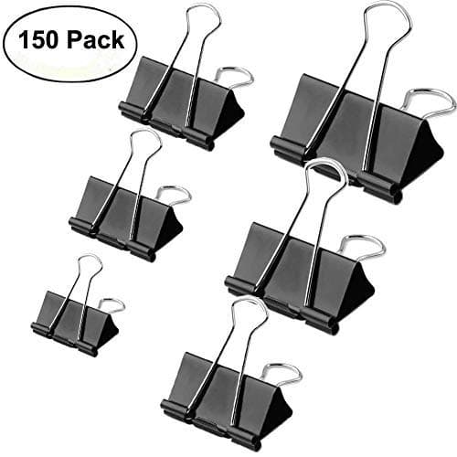 Perskii 150 Pieces Assorted Binder Clips, Heavy Duty Paper Clamp Clips Paper Binder Assorted 6 Sizes for Students Teachers Schools Office Home (150)