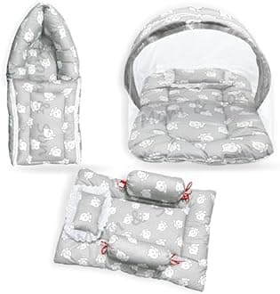MOM & SON New Born Baby Bedding Set,Sleeping Bag, Baby Mosquito Net & Gadda Mattress Set for 0-6 Months (Pack of 3)