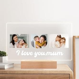 Personalised Photo Frame, Personalised Picture Frame with Night Light, Custom Picture Frames, Personalised Christmas Birthday Gifts for Mum, Baby, Kid
