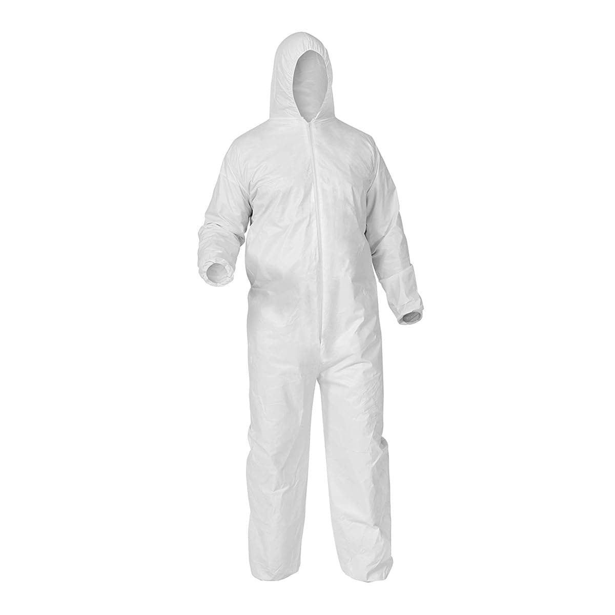 Coverall White Disposable With Hood - Five Pack, Breathable Fabric, Elasticated Openings, Protection from Dirt, Grease and Dust (Large)