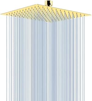 Voolan Rain Shower head, High Pressure Shower Head Made of 304 Stainless Steel, Relaxed Shower Experience Even at Low Water Flow and Pressure (10" Gold)
