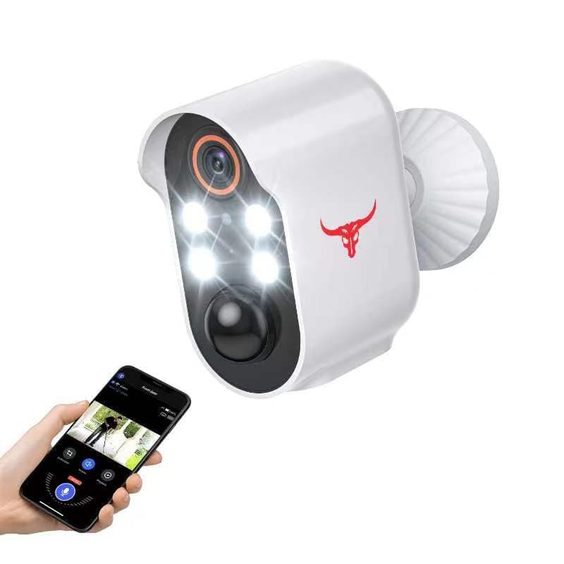 HubFlashy 1080p Wireless Security Camera with Spotlights for Indoor Outdoor Use, Bullet Surveillance Cam, AI Human Detection, 2-Way Talk, Color Night Vision, Cloud Storage, 2.4G WiFi (4 Spotlights)