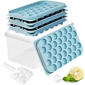Ice Cube Trays with Lid and Bin, 0.8 IN Small Round Ice Cube Mold for Freezer - Easy Release Stackable Ice Ball Maker for Cocktail,Whiskey and Drinks,BPA-Free(0.8in/96 balls&box)