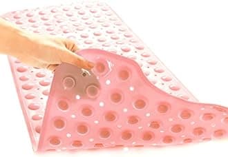 Bath Tub and Shower Mats, Non-Slip 39 x 16 Inch Extra Long Bathtub Mat, Machine Washable BathMat with Drain Holes, Suction Cups for Bathroom (Opaque Pink)