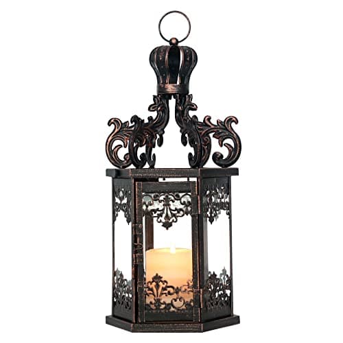 NEEDOMO Large Lanterns Decorative Outdoor, 17.7" Black Lanterns Decor Indoor with Tempered Clear Glass, Vintage Metal Hanging Candle Holder for Patio, Front Porch, Table, Wedding, Shelf