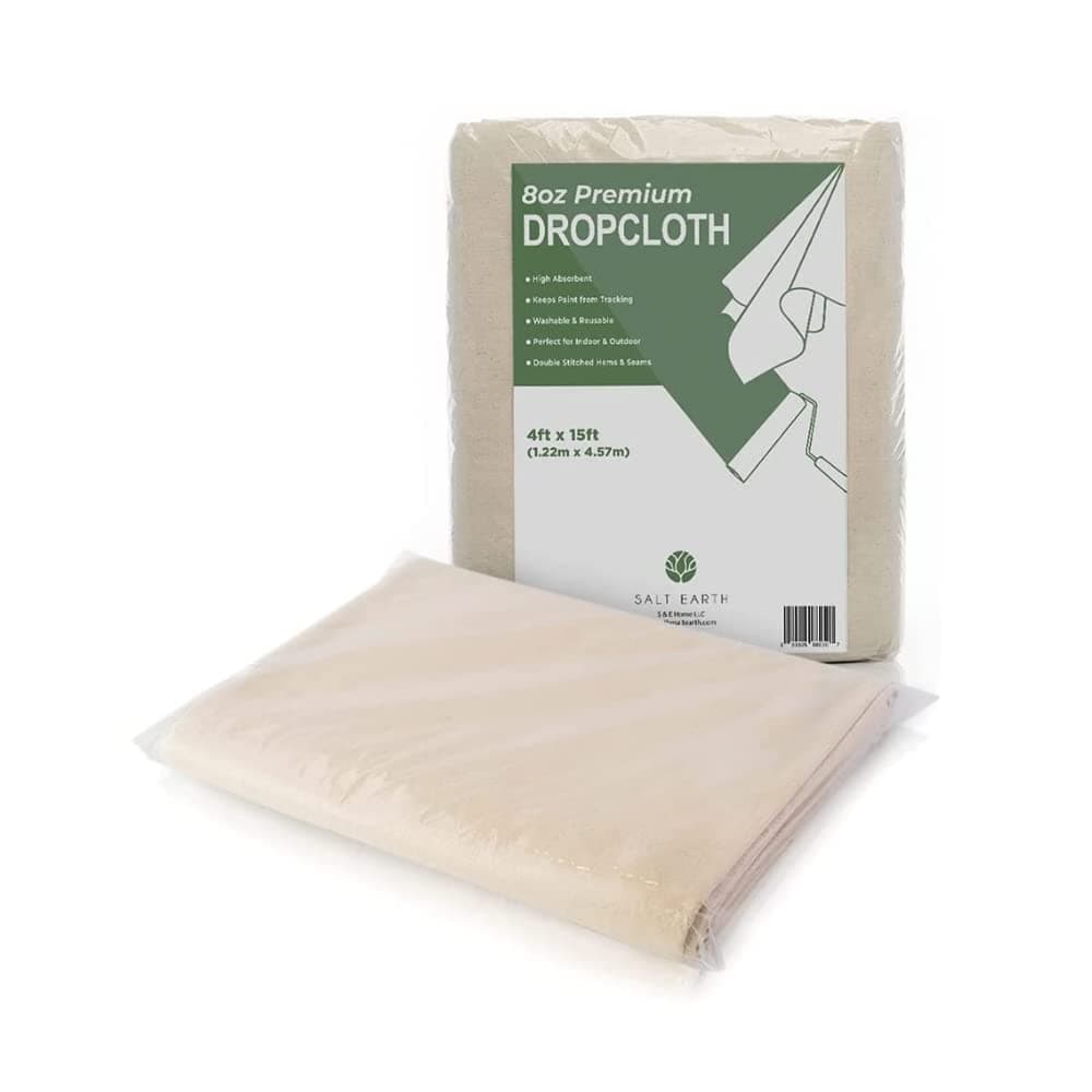 Canvas Drop Cloth by Salt Earth, Pack of 1 Reusable Paint Drop Cloth, 100% Recycled Cotton, All Purpose Painters Drop Cloth, Cotton Canvas Tarp Cover for Painter Furniture & Floor Protection (4x15FT)OEKO-TEX STANDARD 100