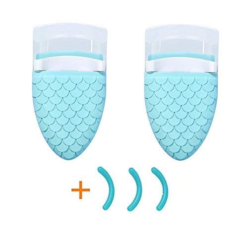 Plastic Rubber Portable Mini Mermaid Eyelash Curler Design for Eye Safety 2 Pack With 3 Refill Pads(Green)