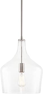 Kira Home Lucy 12" Modern Pendant Light + Clear Glass Vase Shade, Adjustable Hanging Height, Brushed Nickel Finish