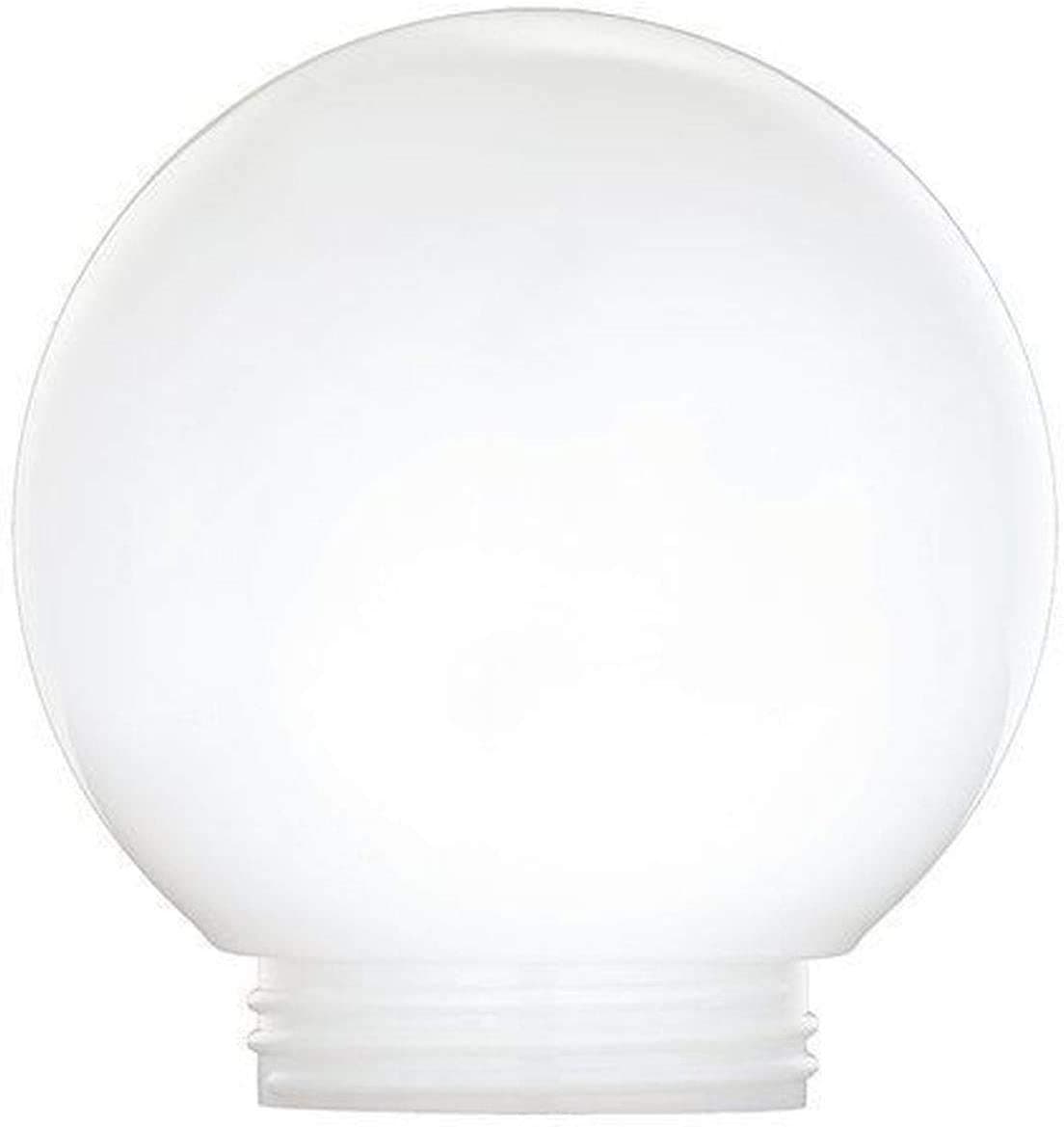 6 Inch White Acrylic Lamp Post Globe with 3.24 Inch Threaded Neck