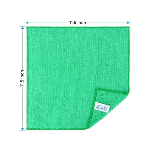 HOMEXCEL Green Microfiber Cleaning Cloth, 12 Pack Premium Microfiber Towels for Cars, Lint Free, Scratch-Free, Highly Absorbent, Reusable Cleaning Rags for Car, Household, Kitchen, Window,11.5"X11.5"