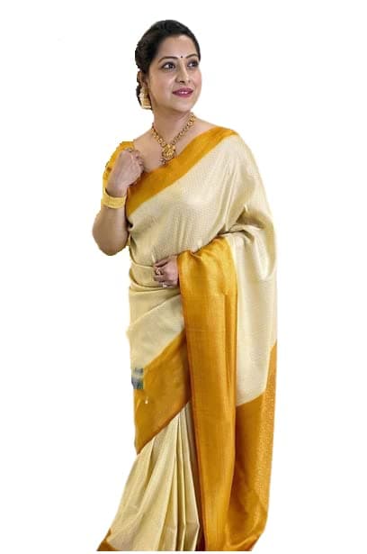 WILLFE Women's Jacquard Silk Saree (FA-KZ 1032_Yellow White)