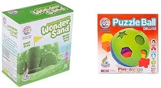RATNA'S Wonder Sand 500 Grams for Play. Smooth Sand for Kids (Green 500 Grams) y&Ratna's Educational Puzzle Ball for Kids 2 in 1. Let Them Learn time with Shapes,Multicolor