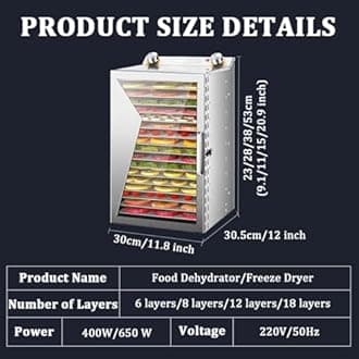 Food Dryer Machine For Home, 30-90℃ Adjustable Temperature and Timer Food Dehydrator Machine, Stainless Steel Food Dryer Machine for Beef Fruit Meat Vegetables,12-Layer