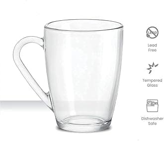 Vastarpara Clear Toughened Glass Coffee Mug with Convenient Solid Handle Mug Set for Tea, Coffee, Beer, Hot/Cold Drinks, Espresso, Cappuccino [230 ML] [12 Pic]