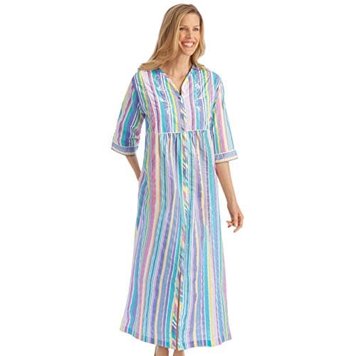 Pastel Striped Lounger with Zip Front and 3/4" Long Sleeves