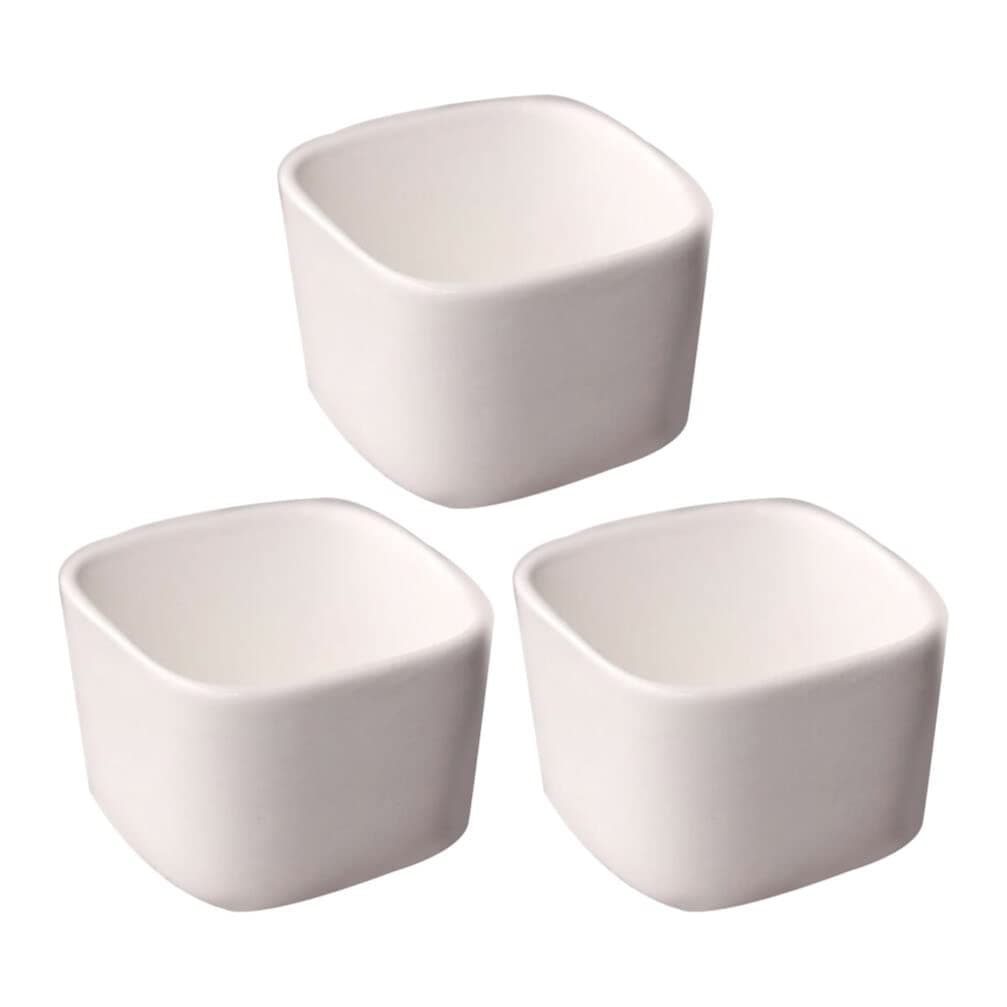 VOSAREA 3pcs Mini Square Plant Pot White Ceramic Plant Pot Succulent Cactus Flower Plant Pot Plant Container for Home Garden Kitchen Decoration (White)