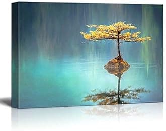 wall26 Canvas Print Wall Art Peaceful Golden Lake at Sea with Reflection Nature Wilderness Photography Modern Art Rustic Scenic Dramatic Multicolor for Living Room, Bedroom, Office - 24"x36"