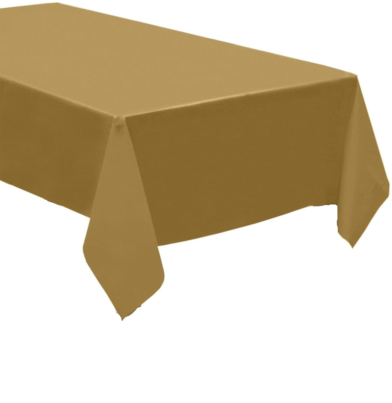 QQOUTLET Pack of 4: Disposable Plastic Tablecloths/Table Covers, 54 x 108 inches Rectangle Table Cover Waterproof & Disposable – Ideal for Birthday Parties, Weddings, Picnics, and Events (Gold)