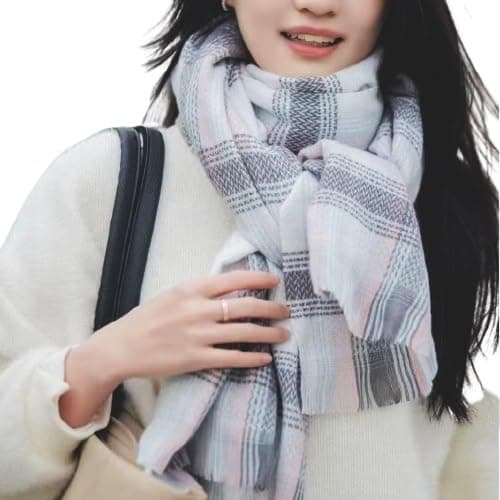 Alexvyan Winter Pink & Grey Multicolor Warm Stoles Shawls Long Small Checked Scarves Woolen Women Casual Scarf Soft Wrap for Casual Formal Occassions- 200CM*70CM