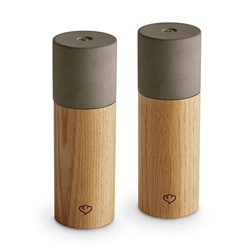 Salt and Pepper Mill Set, Made from Concrete and Oak with Adjustable Ceramic Grinder - Oak