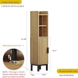 Small Bathroom Storage Cabinet, Corner Narrow Toilet Paper Floor Cabinet with Door and Shelves,Bathroom Organizer with Adjustable Shelf, for Small Spaces (Oak)