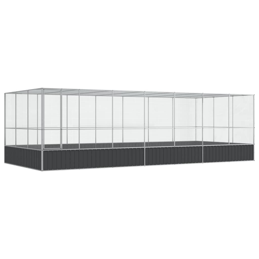 vidaXL Aviary with Extension – Silver Steel Bird Cage, Spacious 285.4"x120.9"x83.5", Mesh Grid, Lockable Door