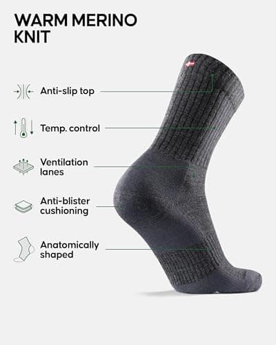 DANISH ENDURANCE Terrain Expert Pro Hiking Socks, Warm Merino Wool, Moisture-wicking & Anti-blister Walking Socks for Long Hikes, for Men & Women, Unisex, 2 Pack