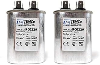 2 Pack TEMCo 10 uF Run Capacitor CBB65, 10 MFD, 370V, Oval, 50/60Hz | for HVAC AC Fan, Motor, Blower Applications