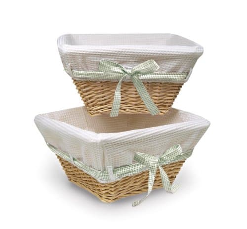 Natural Wicker Nursery Baskets with White Liners and Four Ribbons (Set of 2)