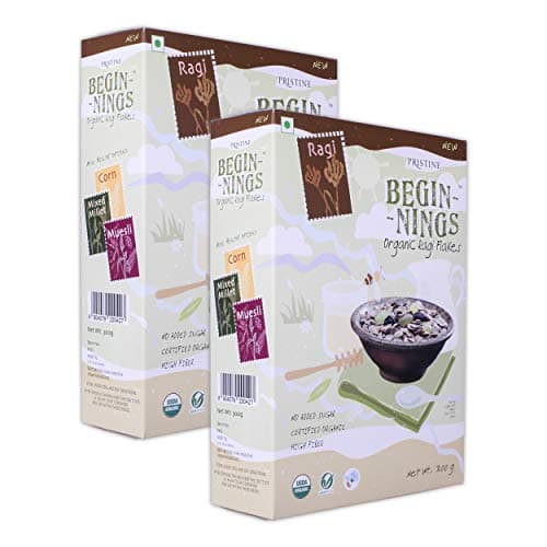 Pristine BEGINNINGS Breakfast Cereals 100% Organic Ragi Flakes 300g - Pack of 2