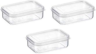 Micro Clear Food Storage Container Set of 3 with Lid, BPA Free Shatterproof Canister, Dishwasher Microwave Safe, Fridge Pantry Refrigerator Organizer, Made in Japan (13 oz)