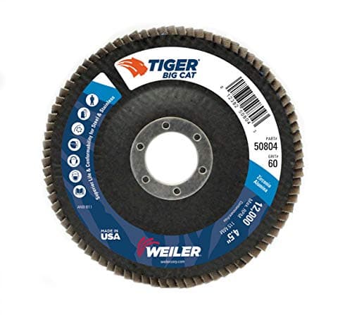 Weiler 50804 Big Cat High Density Abrasive Flap Disc, Type 27, Round Hole, Phenolic Backing, Zirconia Alumina, 4-1/2" Dia., 60 Grit, Made in the USA