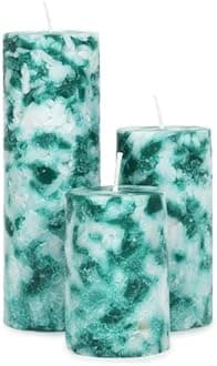 PROSPERRO LUMO by Parkash Candles Set of 3 Fragrance Pillar Candles Marble Finish (Green Apple) ,Wax