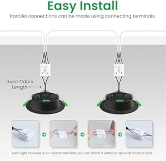 ALUSSO Lighting Black LED Downlights Dimmable Recessed Ceiling Lights 10W 1050lm High Brightness, 3000K Warm 4000K Neutral 6500K Cool White Bathroom Spotlights Ceiling Ultra Slim IP44 Kitchen, 6 Pack