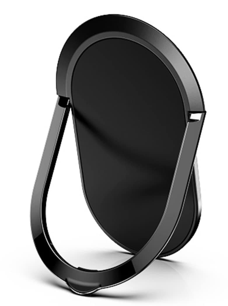 Super Thin Tabletop Metal Mobile Phone Finger Ring Stand Holder Grip Kickstand, Supports Magnetic Car Mount for All Phones/Tablets (Black)